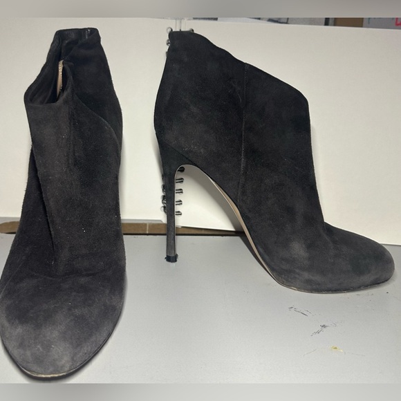 SERGIO ROSSI DARK GREY SUEDE BOOTIES STILETTO HEEL 8.5 - Picture 2 of 4